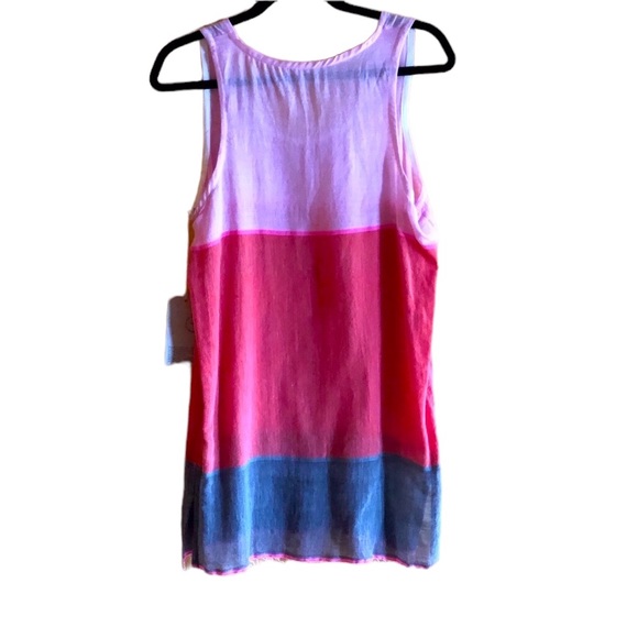 Pink orange and Charcoal Linen Lem Lem Tropical Dress with fringe - Picture 6 of 11